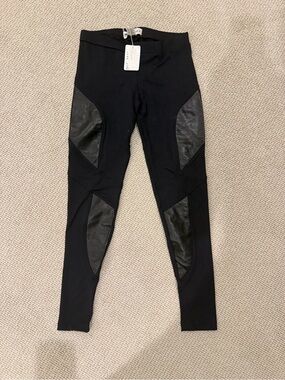 NWT Morrissey Black Leather Panel Moto Leggings Size M $165